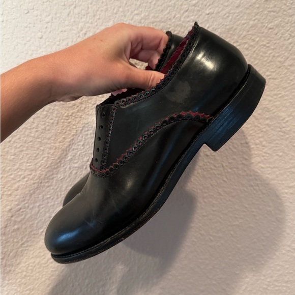 $895 Alaia Leather Lace Up Oxfords loafers black red scallop lace ballet flats - Picture 8 of 10